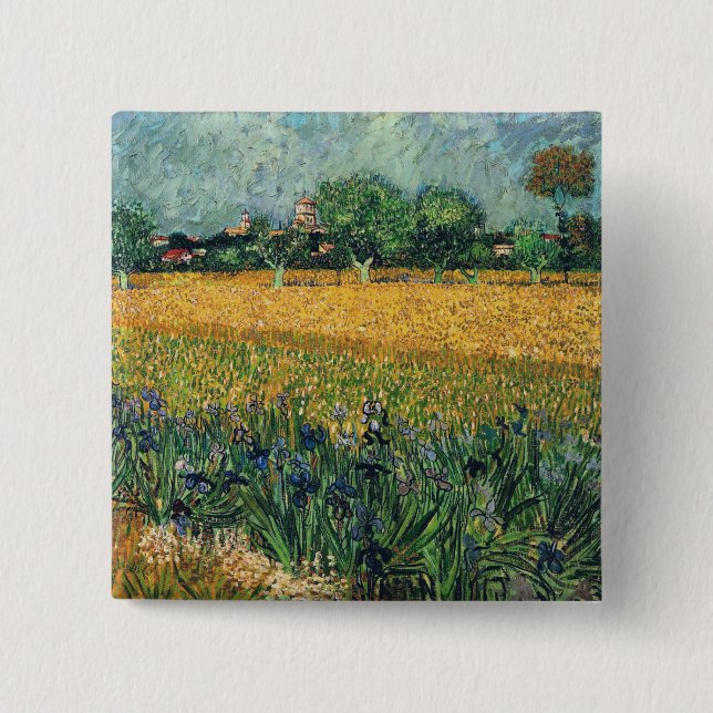 Arles med Irises Van Gogh Fine Art Knapp (Framsida)