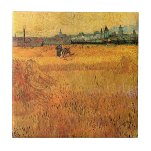 Arles: View from Wheat Fält av Vincent van Gogh Kakelplatta