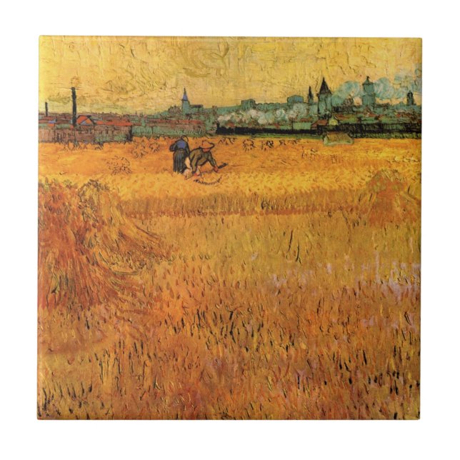 Arles: View from Wheat Fält av Vincent van Gogh Kakelplatta (Framsidan)