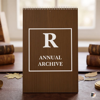 Årlig Arkiv Monogram Typografi Brun Trä Kalender