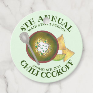 Årlig Chili Cookoff Cook av Bowl of Grönt Chili Gåvor Etiketter