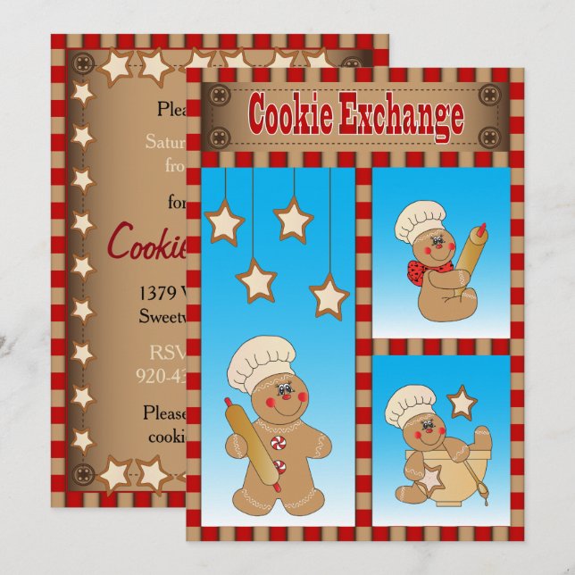 Årlig cookie-växling med våra Gingertea-bakverk Inbjudningar (Fram/baksida)