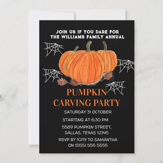 Årlig familjepumpkin Carving Party Halloween Inbjudningar (Framsida)