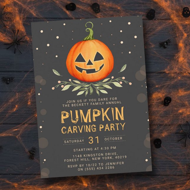 Årlig familjepumpkin Carving Party Halloween Inbjudningar (Skapare uppladdad)