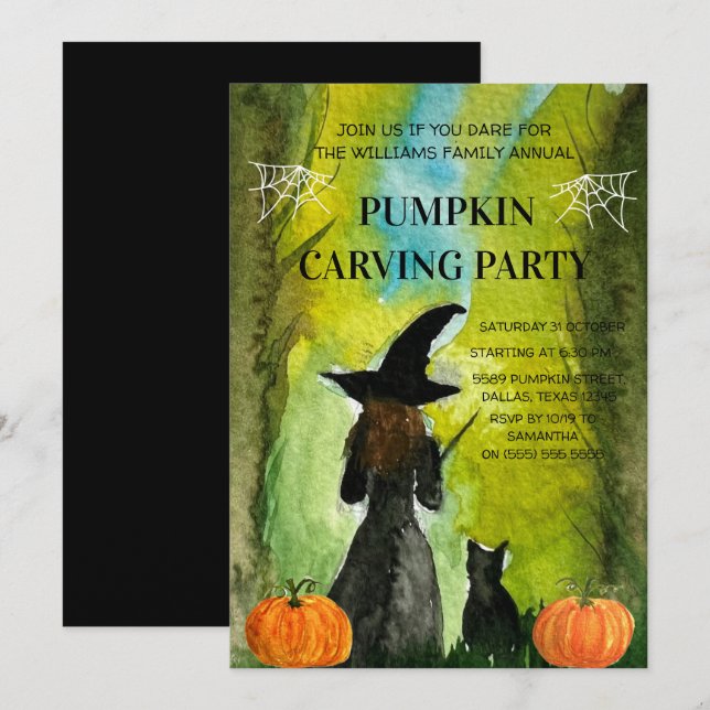 Årlig familjepumpkin Carving Party Halloween Inbjudningar (Fram/baksida)