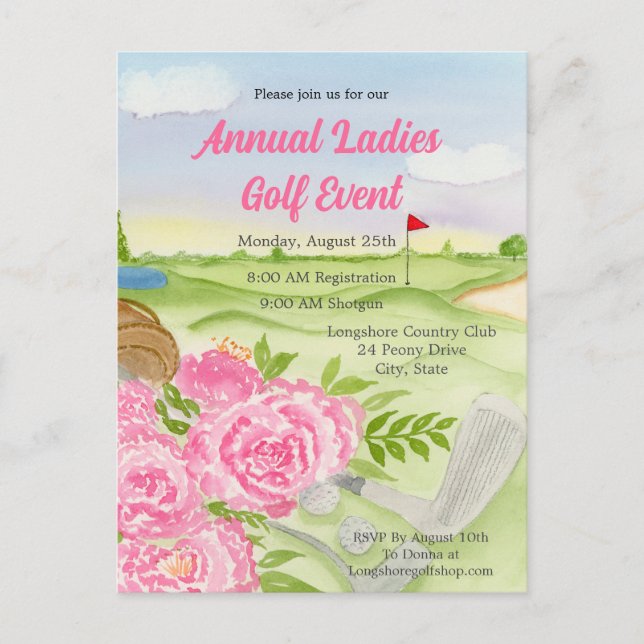Årlig Golfutflykt Party Peonies På Golfbana Vykort (Framsida)