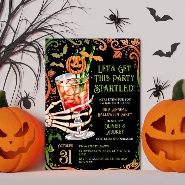 Årlig Halloween Cocktail & Costumes Party Pumpkin Inbjudningar (Annual Halloween Cocktail & Costumes Party Pumpkin Invitation)
