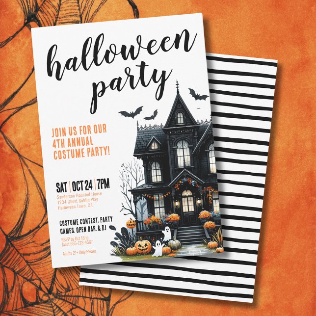 Årlig Halloweenfest med Kostymhus som hemsöks av s Inbjudningar (Annual Costume Haunted House Halloween Party Invitation)