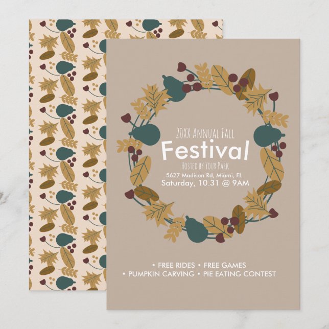 Årlig höstfest-pumpa krans inbjudan (Fram/baksida)