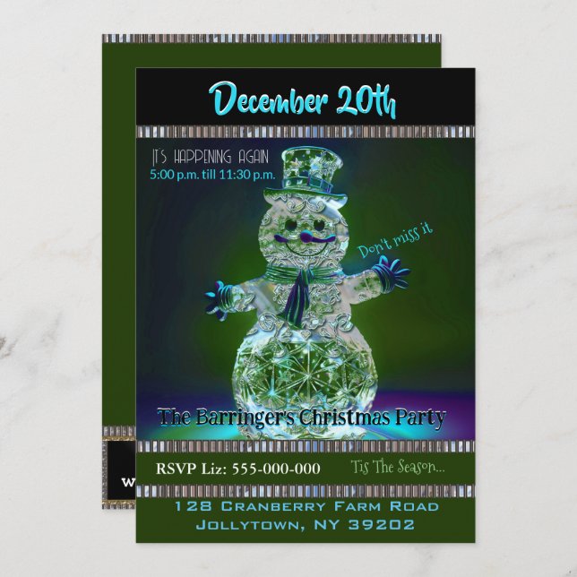 Årlig inbjudan till Snögubbe Showman-julfest (Fram/baksida)