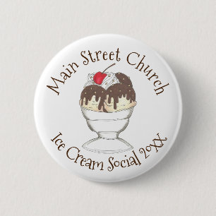Årlig is Cream Social favor Hett Fudge Sundae Knapp