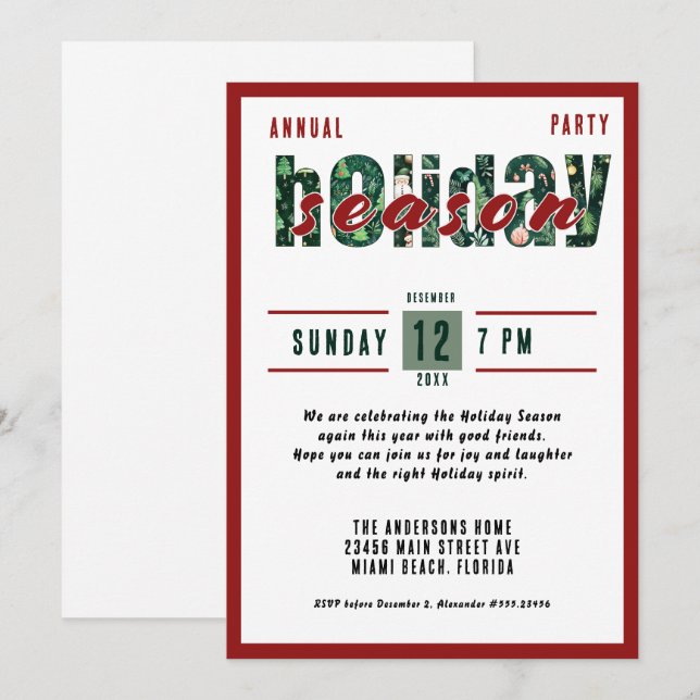 Årlig jul i Party Typografi Inbjudningar (Fram/baksida)