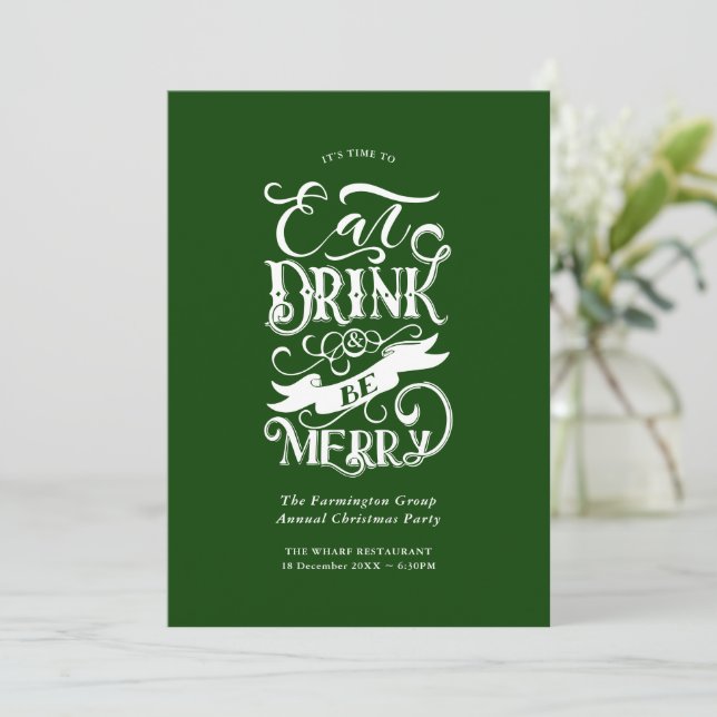 Årlig Julfest Ät dryck ska vara ren Grönt Inbjudningar (Stående Fram)