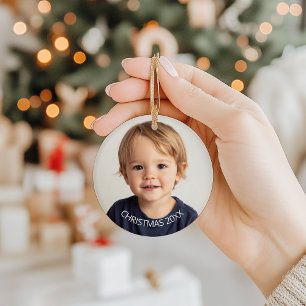 Årlig julfotopappstext julgransprydnad keramik