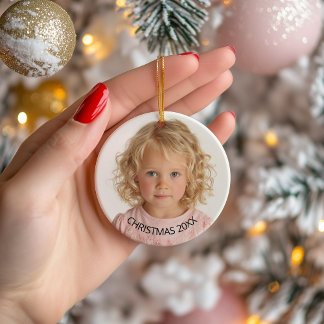 Årlig julfotopatext, svart text julgransprydnad keramik