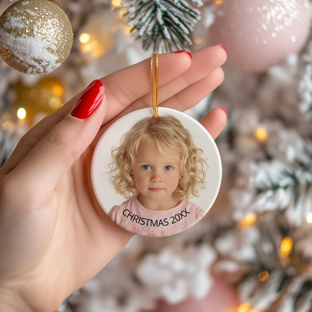 Årlig julfotopatext, svart text julgransprydnad keramik (Annual Photo Christmas Ornament)