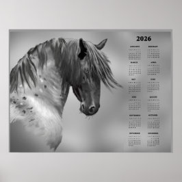 Årlig kalender Dapple Gray-häst (halvblank) Poster