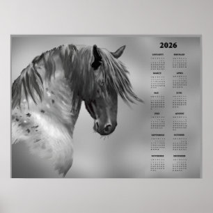 Årlig kalender Dapple Gray-häst (halvblank) Poster