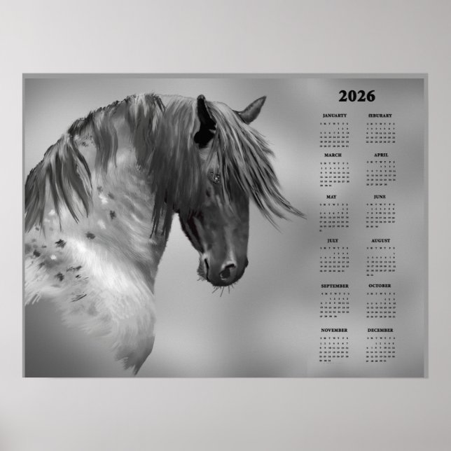 Årlig kalender Dapple Gray-häst (halvblank) Poster (Framsidan)