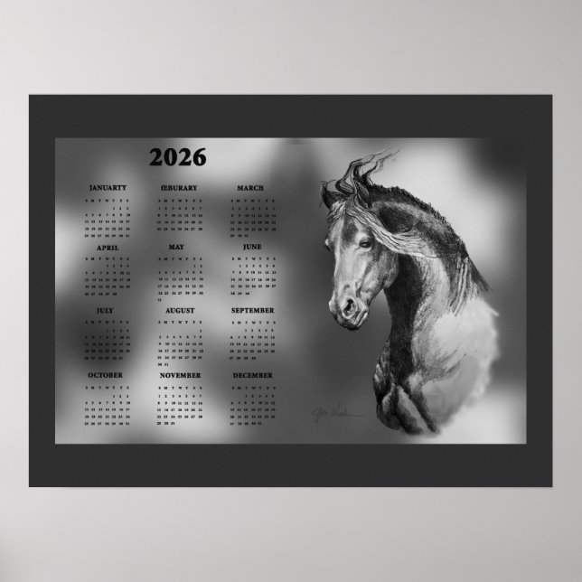 Årlig kalender Vacker hingst Häst Poster (Framsidan)