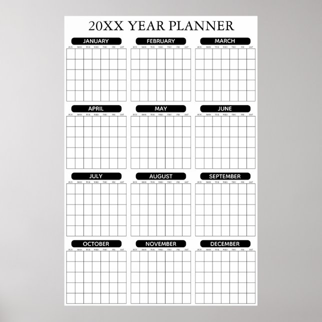 Årlig Odaterad Minimal Stor Väggplaneringskalender Poster (Framsidan)