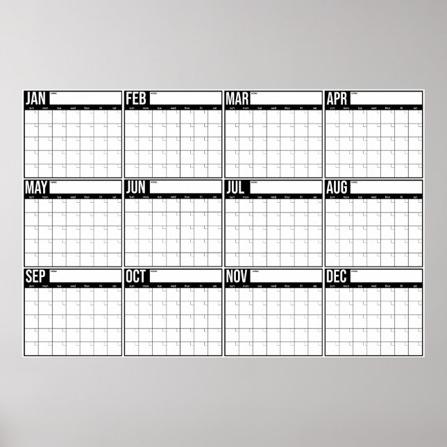 Årlig översikt Odatad minimalistisk väggkalender Poster (Framsidan)