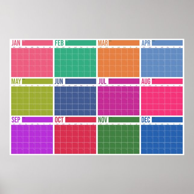 Årlig översikt Odaterad Färgglad Väggkalender Poster (Framsidan)