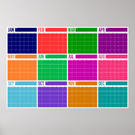 Årlig översikt Odaterad Färgglad Väggkalender Poster