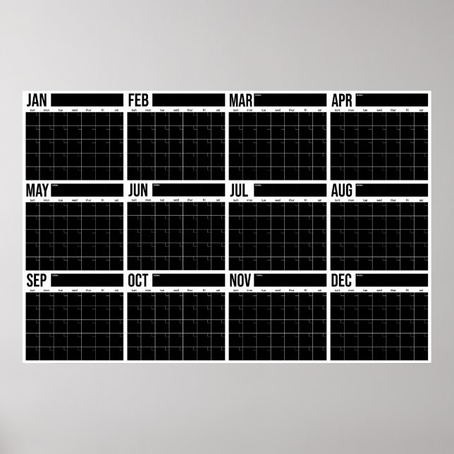 Årlig översikt Odatumerad minimalistisk väggkalend Poster (Framsidan)