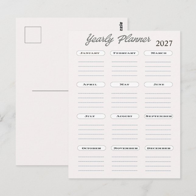 Årlig planerarkalender  vykort (Fram/baksida)