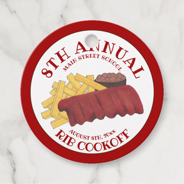 Årlig Rib Cookoff BBQ Spare Ribs Barbecue Tävling Gåvor Etiketter (Framsida)