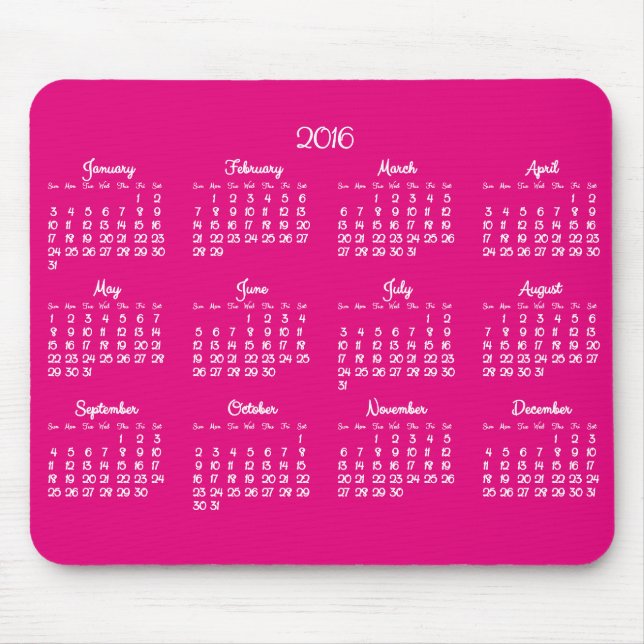 Årlig Rosa 2016 Kalender Mus mattor Musmatta (Framsidan)