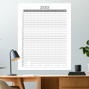 Årlig vy kalender -- Grå Vit Målplanering Poster