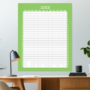 Årlig vy Kalender - Lime Vit Målplanerare Poster