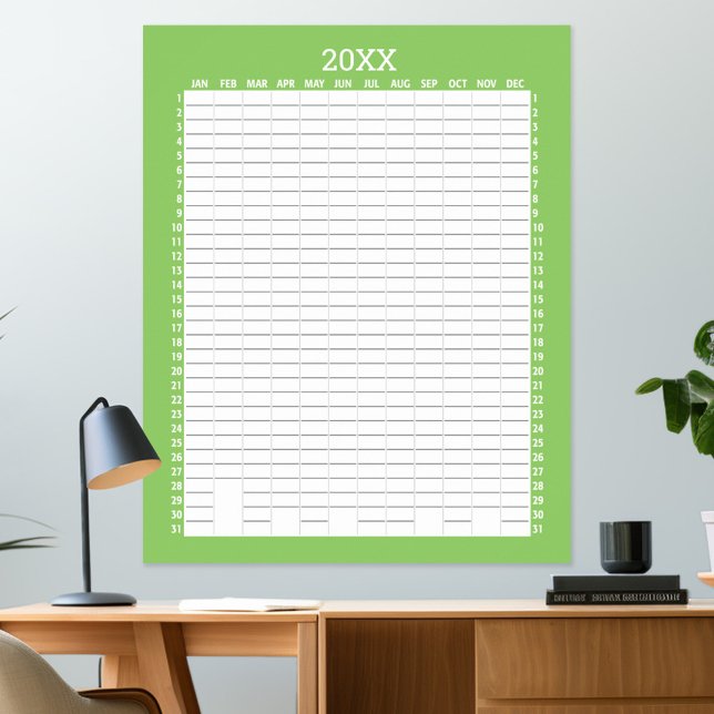 Årlig vy Kalender - Lime Vit Målplanerare Poster (any year - calendar poster)