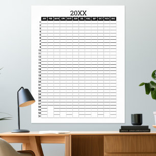 Årlig vy kalender - Svart Vit målplanering Poster