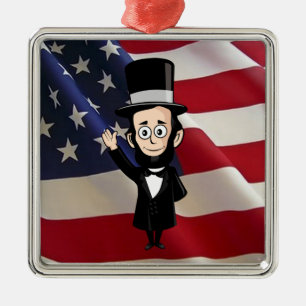 Ärliga Abe Lincoln och old gloryflygkick Julgransprydnad Metall