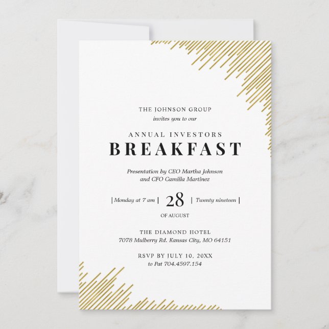 Årliga investerare Breakfast Business Inbjudningar (Framsida)
