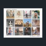 Årligen under Granska julen för Photo Collage Fami Helg Vykort<br><div class="desc">Skicka helgdag till det här moderna "Year in Review"-julvykortet med tolv kvadratfoton i ett enkelt kollage. I toppen lämnas det år som anges och i grund-högerna är budskapet "Åh, vilket år!". På baksidan finns en mall som du kan använda för att lägga till ditt personlig-meddelande tillsammans med returadressen i svart...</div>
