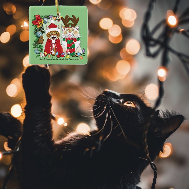 Årligt julfoto för katt julgransprydnad keramik (Skapare uppladdad)
