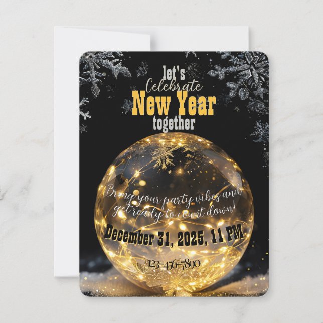 Årligt nytt år Crystal Orb Golden Fairy Ljus Inbjudningar (Framsida)