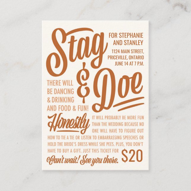 Ärligt Stag & Doe Biljett (Framsida)