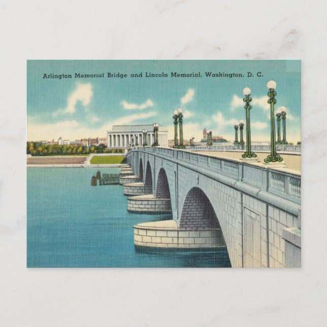 Arlington Bridge, Lincolnmonumentet, Washington D. Vykort (Framsida)