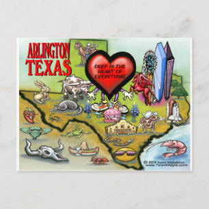 Arlington Texas Tecknad Karta Vykort