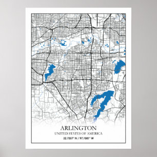 Arlington Texas USA City Travel City Karta Poster