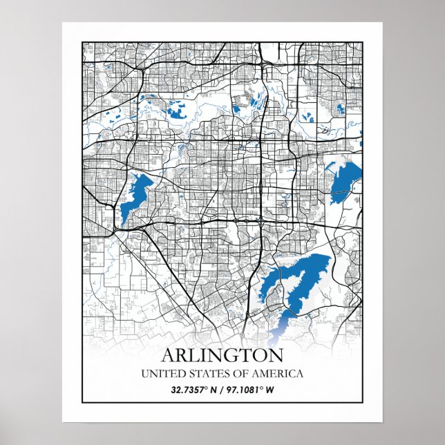Arlington Texas USA City Travel City Karta Poster (Framsidan)