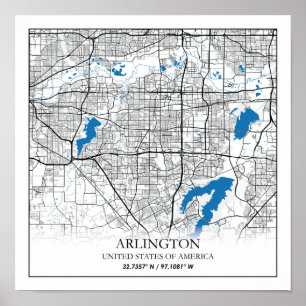 Arlington Texas USA City Travel City Karta Poster