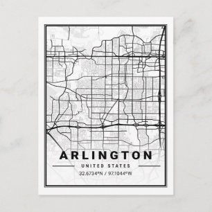 Arlington Texas USA Travel City Karta Poster Vykort