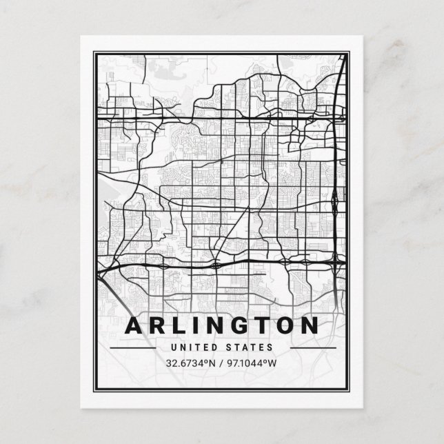 Arlington Texas USA Travel City Karta Poster Vykort (Framsida)