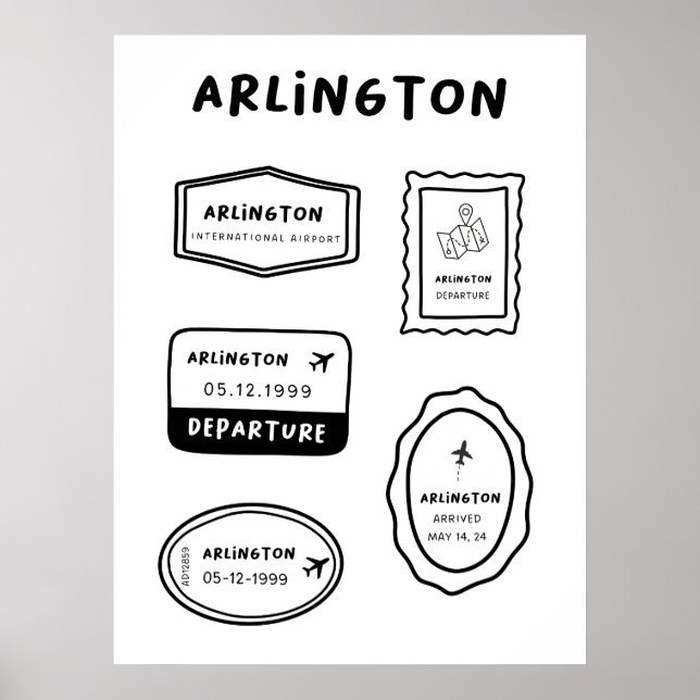 Arlington - Travel Frimärke Collection | Minimalis Poster (Framsidan)